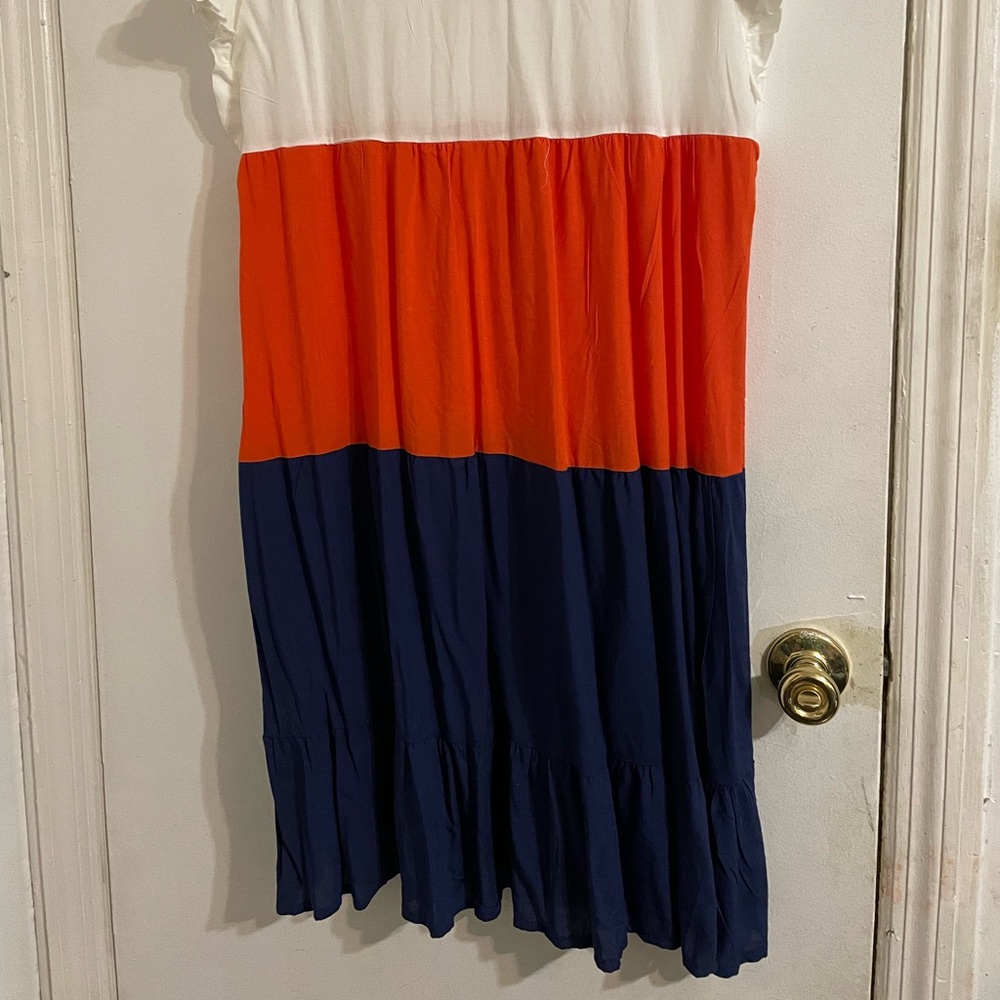 tri-color ruffle swing dress